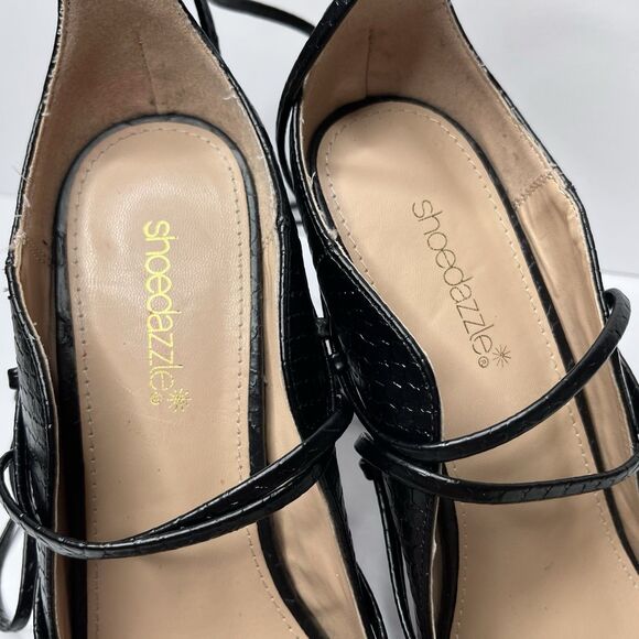 Shoedazzle BEANEE Black Faux Snake Skin Gold Snake Heels Women’s Size 12 FLAW - Picture 4 of 14